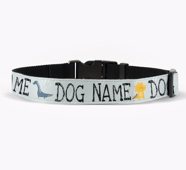 Personalised Fabric Collar with Dinosaurs and {breedFullName} Icon for {dogsName}